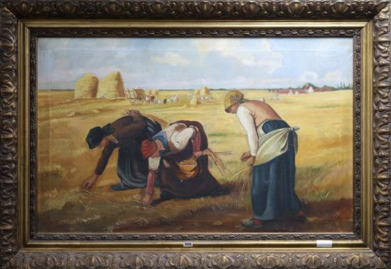 P.Konteller, oil on canvas, Gleaners, signed, 65 x 106cm.